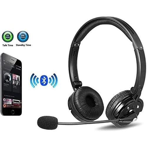Bluetooth Headphones with Microphone LUXMO Wireless Bluetooth Headset [Noise Cancelling & Listen to Music] with Mic Car Phone Headset for iPhone Android Cellphone Office Call Center Skype Truck Driver