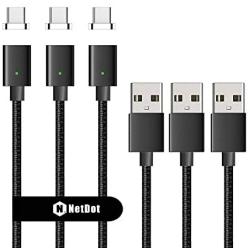 Netdot Gen7 Nylon Braided USB-C Magnetic Fast Charging Cable Compatible with Type-C Smartphone(3.3ft /3 Pack Black)