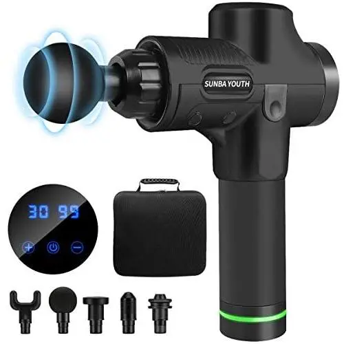 SUNBA YOUTH Deep Tissue Percussion Muscle Massager, Handheld Massager with Carrying Case Massage Gun for Athletes, Ultra-Quiet 30 Speed Levels Electric Massager (Silver Grey) SUNBA YOUTH Deep Tissue Percussion Muscle Massager, Handheld Massager with Carrying Case Massage Gun for Athletes, Ultra-Quiet 30 Speed Levels Electric Massager (Silver Grey)