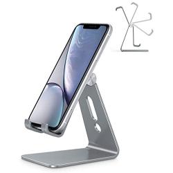 Adjustable Cell Phone Stand, OMOTON Desktop Cell Phone Stand Tablet Stand, Advanced 4mm Thickness Aluminum Stand Holder for Mobile Phone and Tablet (Up to 10.1 inch) … (Grey)