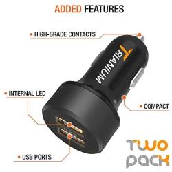 Trianium Car Charger 24W (2 Pack) Dual Charger Adapter, AtomicDrive SmartUSB Compatible iPhone 11 Pro Max/XR/XS Max/X/8/7/6/SE Plus, iPad Pro/Air2/Mini,Galaxy S20,Note 10,LG,Nexus, HTC,Huawei,and More