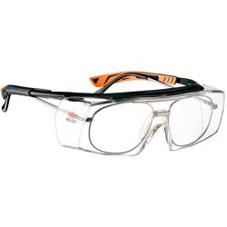 NoCry Over-Glasses Safety Glasses - with Clear Anti-Scratch Wraparound Lenses, Adjustable Arms, Side Shields, UV400 Protection, ANSI Z87 & OSHA Certified (Black & Orange)