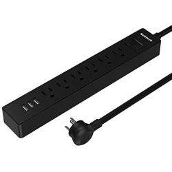 Nekteck 6-Outlet Power Strip Surge Protector with 3 USB Ports, 5-Foot Long Cord, Flat Plug, Ideal for Travel Accessories, Mobile Devices, Personal Electronics, Small Appliances and More