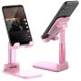 Adjustable Cell Phone Stand, Foldable Portable Phone Holder Cradle Dock for Desk Adjustable Height Angle Phone Holder Desktop iPad Stand, Compatible with Smartphone/iPad/Kindle (Pink)