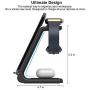 Quezqa Wireless Charging Stand – 3 in 1 Fast Wireless Charger – Qi Charging Station Dock Compatible with AirPods Pro Apple Watch Series 5 4 3 2 iPhone 11 Pro Max Xs X Xr 8(with QC 3.0 Adapter) (Black)