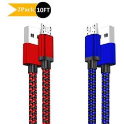 Micro USB Quick Charger Cable 2Pack 10FT Long Android Phone 2.1A Fast Charging Cord for Samsung Galaxy S7 S6 Plus/Edge/Active,J3 Luna Pro/Prime J7 Star/Crown,Note 5/4,LG Stylo 3 2 K30 K20,PS4 Pro