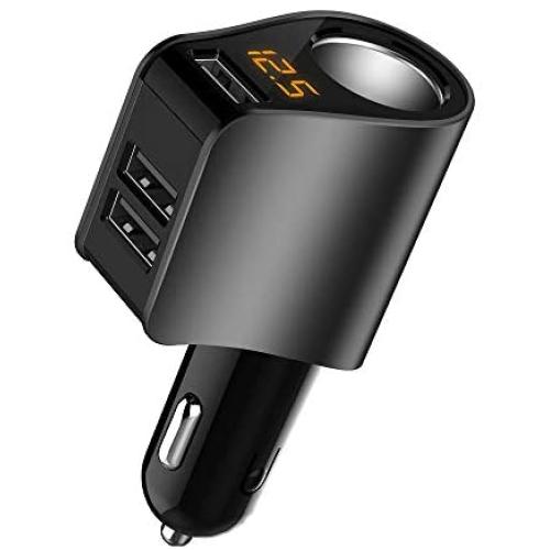 Car Charger,Multi USB Cigarette Lighter Adapter,Socket Splitter with 3 USB and Voltage Meter,Compatible for iPhone,iPad,Apple Watch,Airpods,Samsung,LG,HTC,GPS,Android Phone (Black)