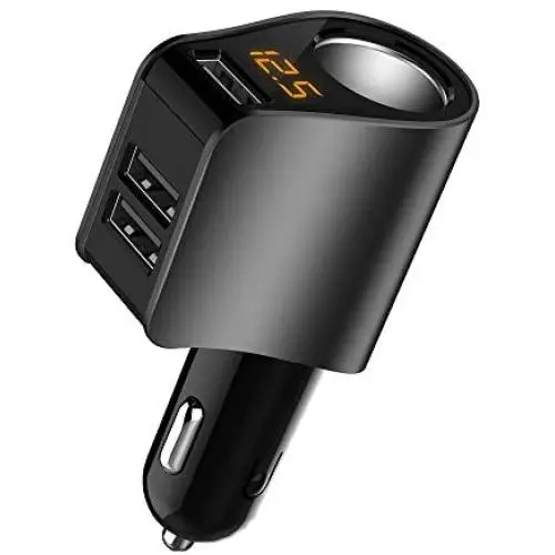 Car Charger,Multi USB Cigarette Lighter Adapter,Socket Splitter with 3 USB and Voltage Meter,Compatible for iPhone,iPad,Apple Watch,Airpods,Samsung,LG,HTC,GPS,Android Phone (Black)