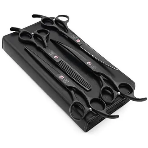 Moontay Professional 7.0/8.0 inches Dog Grooming Scissors Set, 4-Pieces Straight, Upward Curved, Downward Curved, Thinning/Blending Shears for Dog, Cat and Pets, JP Stainless Steel Moontay Professional 7.0/8.0 inches Dog Grooming Scissors Set, 4-Pieces Straight, Upward Curved, Downward Curved, Thinning/Blending Shears for Dog, Cat and Pets, JP Stainless Steel