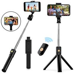 Selfie Stick Tripod, Extendable Bluetooth Selfie Stick with Wireless Remote, Compatible with iPhone 11/11 pro/X/8/8P/7/7P/6s/6, Samsung Galaxy S9/S8/S7/Note 9/8, Huawei and More