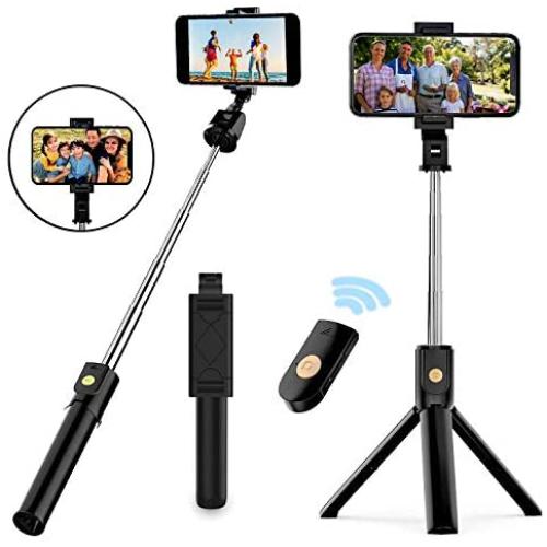 Selfie Stick Tripod, Extendable Bluetooth Selfie Stick with Wireless Remote, Compatible with iPhone 11/11 pro/X/8/8P/7/7P/6s/6, Samsung Galaxy S9/S8/S7/Note 9/8, Huawei and More