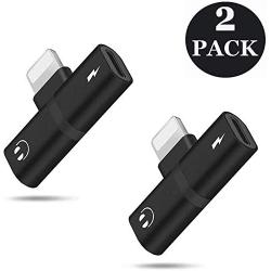 [2 Packs] Headphone Adapter for iPhone X Splitter AUX Audio Jack Charge Car Charger Dual Dongle Headphone Jack Adapter for iPhone X/XS/8/8Plus/7/7Plus All iOS(black) [Audio+Charge+Call+Volume Control]