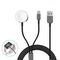 Watch Charger Magnetic 2 in 1 Wireless Braided Charging Cable Compatible with iWatch Series 5/4/3/2/1 iPhone 11/11Pro/Xr/Xs/8/8P Black 3.3ft