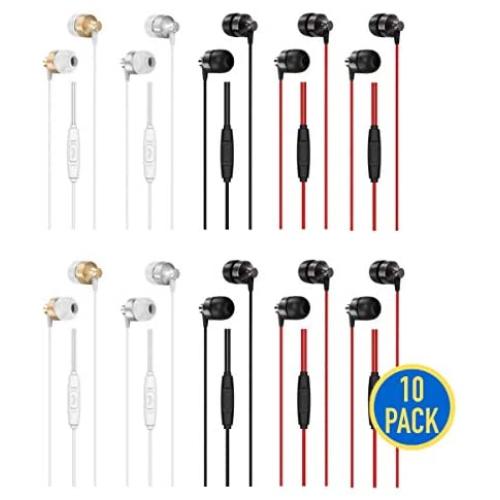 10 Pack Ear Bud Headphones with Mic Remote Control (G16), Wholesale Wired Earphones Bulk Headsets Accessory for iOS Android Mobile Smart Phone Laptop Tablet Computer PC MP3 Chromebook Gaming