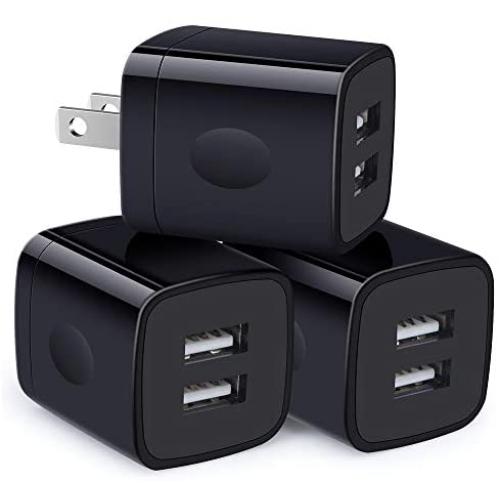USB Wall Charger,Charger Box,3-Pack 2.1A Dual USB Wall Charging Brick Block Power Adapter Cube Compatible iPhone 11,Xs,XR,Xs Max,X,8 7 6 Plus,Samsung S20 S20+ A11,LG,Google,Moto,Oneplus,Android Phone