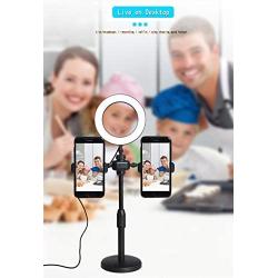 NiSotieb Protable USB Interface Brightness Adjustable Selfie Ring Light with 2 Mobile Phone Holder Desktop Fill Light On-Camera Video Lights for Live Stream/Makeup/YouTube Video