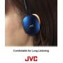 JVC Blue Flat and Foldable Colorful Flats On Ear Headphone with 3.94 foot Gold Plated Phone Slim Plug HAS160A