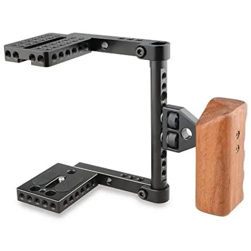 CAMVATE DSLR Video Camera Cage Stabilizer Rig with Wooden Handle for Canon Nikon Sony (Right Hand)