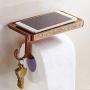 ThinkTop Antique Carving Toilet Roll Paper Holder with Phone Shelf Wall Mounted Bathroom Paper Rack and Hook-Rose Gold