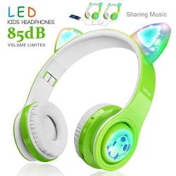 Kids Wireless Headphones, LED Flashing Lights, Music Sharing Function, Long Lasting Battery and Build-in Mic Wireless/Wired- WOICE Children Bluetooth Headphones for Boys Girls (Green)