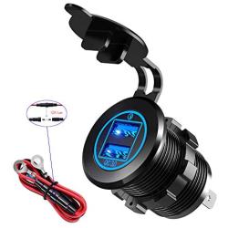 YONHAN 36W Quick Charge 3.0 Dual USB Car Charger Socket, Waterproof 12V USB Outlet with Blue LED & 10A Fuse for 12V/24V Marine Boat Golf Cart Truck Motorcycle and More