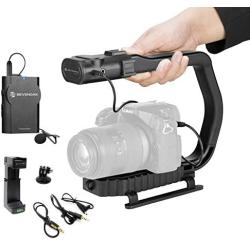 Movo MicRig-W1 Wireless Microphone Filmmaker Kit - Video Handle Camera Stabilizer with Wireless Lavalier Microphone Compatible with DSLR, Mirrorless Cameras, iPhone, Android Smartphones