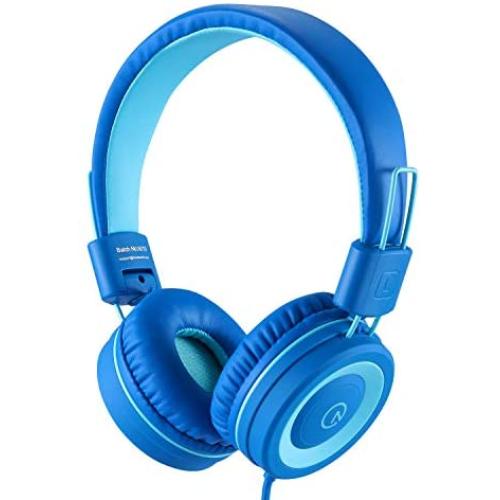 Kids Headphones - noot products K11 Foldable Stereo Tangle-Free 3.5mm Jack Wired Cord On-Ear Headset for Children/Boys/Girls/iPad/School/Kindle/Airplane/Plane/Tablet (Skyline Blue)