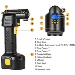 Cordless Tire Inflator Air Compressor, 12V 150PSI Portable Tire Pump with Digital LCD LED Light, 2200mAh Rechargeable Battery, Car Power Adapter - Auto Air Pump for Car Tires and Other Inflatables