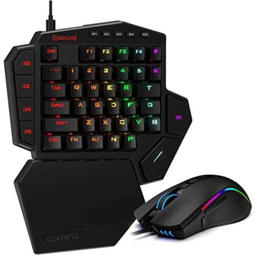 Redragon K585-BA One-Handed RGB Gaming Keyboard and M721-Pro RGB Mouse Combo, 32,000DPI, 10 Programmable Buttons, RGB LED Backlit Keyboard Mouse Set for PC, Laptop, Computer, Blue Switch