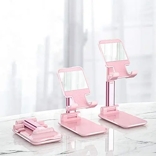 Pink Folding Phone Stand with Mirror, Adjustable Phone Holder, Stable, Portable, Compatible Mobile Phones and Tablets Pink Folding Phone Stand with Mirror, Adjustable Phone Holder, Stable, Portable, Compatible Mobile Phones and Tablets