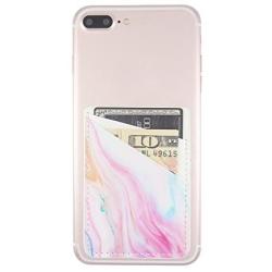 uCOLOR Phone Card Holder PU Leather Wallet Pocket Credit Card ID Case Pouch 3M Adhesive Sticker on Phone Samsung Galaxy Android Smartphones(fit for 4.7" Phone or Above) (Pastel Marble)