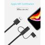 Wishinkle 3-in-1 Cable Type C/Micro USB/Lightning, 3-in-1 Nylon Braided Cable [Apple MFi Certified], For iPhone, iPad, iPod, Samsung Galaxy, Huawei, HTC, LG, Android Smartphones, and More,3.3ft, Black