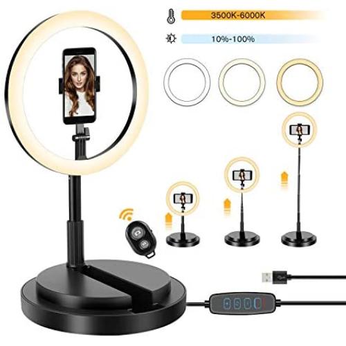 12” Ring Light with Stand, OUTAD Foldable LED Selfie Ring Light with Phone Holder, 3 Colors & 10 Brightness & USB Power, Remote Shutter Photography for Live Stream/Makeup YouTube/TikTok Video Shooting