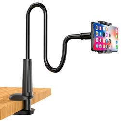 SHAWE Phone Holder Bed Gooseneck Mount - Flexible Arm 360 Mount Clip Adjustable Bracket Clamp Stand Compatible with Cell Phone 11 Pro XS Max XR X 8 7 6 Plus 5 4, Samsung S10 S9 S8 for Bedroom Desk