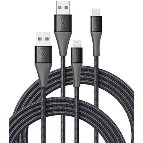 iPhone Charger 6ft 2 Pack, Xcentz Apple MFi Certified Lightning Cable Nylon Braided High-Speed Data Sync Cord with Metal Connector for iPhone 11/11 Pro/Pro max/X/XS/XR/XS Max, iPad Mini/Air, Black