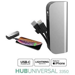 myCharge Portable Charger with Built in Cables [iPhone Lightning + USB C] 3350 mAh Hub Universal Mini | Small Pocket Size Lipstick Ultra Slim Power Bank | Lightweight Compact External Battery Pack