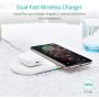 CHOETECH Dual Fast Wireless Charger, 5 Coils Qi Certified 2 in 1 Wireless Pad Compatible with iPhone SE 2020/11/11 Pro/11 Pro Max/XS Max/X, Galaxy S20+/S10/Note 10, AirPods Pro(No AC Adapter)