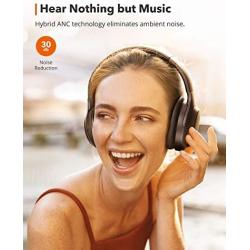 TaoTronics Hybrid Active Noise Cancelling Headphones Bluetooth Headphones Over Ear with 35H Playtime, Wireless Headphones Soft Protein Earpads Built-in Mic for Travel, Home Office Black