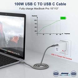 AkoaDa USB-C to USB-C 100W Cable 10ft, USB C Braided Fast Charging Cable Compatible with MacBook Pro 2020/2019/2018, iPad Pro 2020/2019/2018,Samsung Galaxy Note 20,Pixelbook and Type-C Laptops (Grey)