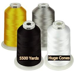 Simthread 42 Options Various Assorted Color Packs of Polyester Embroidery Machine Thread Huge Spool 5000M for All Embroidery Machines (Black White Gold Silver)