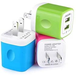 Wall Charger, [3-Pack] 5V/2.1AMP Ailkin Colorful 2-Port USB Wall Charger Home Travel Plug Power Adapter Replacement for iPhone 7/7 plus, 6s/6s plus, Samsung Galaxy S7 S6, HTC, LG, Table, Motorola More