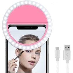 Cell Phone Selfie Ring Light for iPhone,Led Circle Selfie Light Ring Rechargeable Portable for Phone Camera IPad Laptop Live Stream/Makeup/Video Photography(Pink)