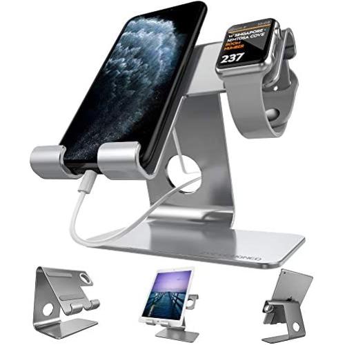 Desktop Cell Phone Stand, ZVEproof Aluminum Phone Dock Cradle Tablet Stand Holder, for Switch, iWatch, iPad, E-Reader, Mobile Phone, Android Smartphone, iPhone 11 Xs Max Xr X, Accessories Desk - Grey