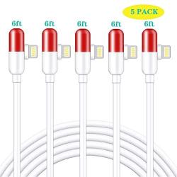 iPhone Charger 90 Degree Lightning Cable 6ft 5 Pack Fast Charging Cable iPhone Charging Cords Right Angle USB Data Cable Compatible with iPhone 11/11 pro/Xs Max/XS/XR/7/7Plus/X/8/8Plus/6S/6S Plus/SE