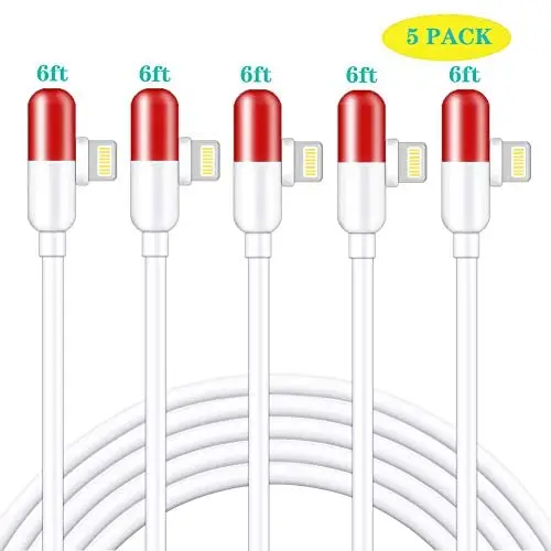 iPhone Charger 90 Degree Lightning Cable 6ft 5 Pack Fast Charging Cable iPhone Charging Cords Right Angle USB Data Cable Compatible with iPhone 11/11 pro/Xs Max/XS/XR/7/7Plus/X/8/8Plus/6S/6S Plus/SE iPhone Charger 90 Degree Lightning Cable 6ft 5 Pack Fast Charging Cable iPhone Charging Cords Right Angle USB Data Cable Compatible with iPhone 11/11 pro/Xs Max/XS/XR/7/7Plus/X/8/8Plus/6S/6S Plus/SE