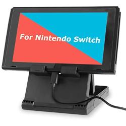 Stand for Nintendo Switch, TJS Nintendo Switch Stand Holder [Play While Charging] [Multi-angle Adjustable] [Travel Friendly] Switch Stand Dock Bracket with Air Vents, Portable Playstand Cradle (Black)