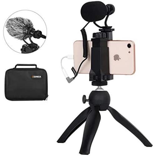 Comica Smartphone Video Kit CVM-VM10-K2 Filmmaker Mini Tripod with Shotgun Video Microphone Video Rig for iPhone X 8Plus 8 7Plus 7 Samsung Huawei etc.