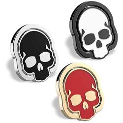 homEdge Cell Phone Skull Ring Grip, Set of 3 Packs 360° Adjustable Finger Ring Holder, Suitable for Magnetic Car Mount Kickstand for Cell Phone-Black+White+Red