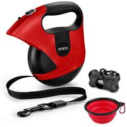 Mowis Retractable Dog Leash, 360° Tangle-Free, Heavy Duty up to 175Lbs Pets, 16ft Strong Nylon Tape with Waste Bag Dispenser, Pet Travel Bowl, One-Handed Brake/Pause/Lock