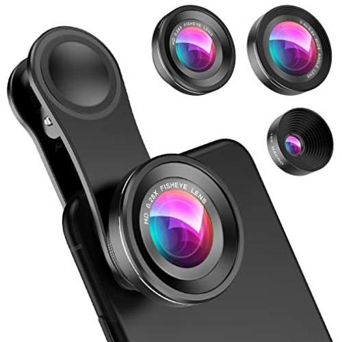 Criacr (Upgraded Version) Phone Camera Lens, 0.4X Wide Angle Lens, 180°Fisheye Lens and 10X Macro Lens (Screwed Together), Clip on Cell Phone Lens Compatible with iPhone Camera Lens, Smartphones